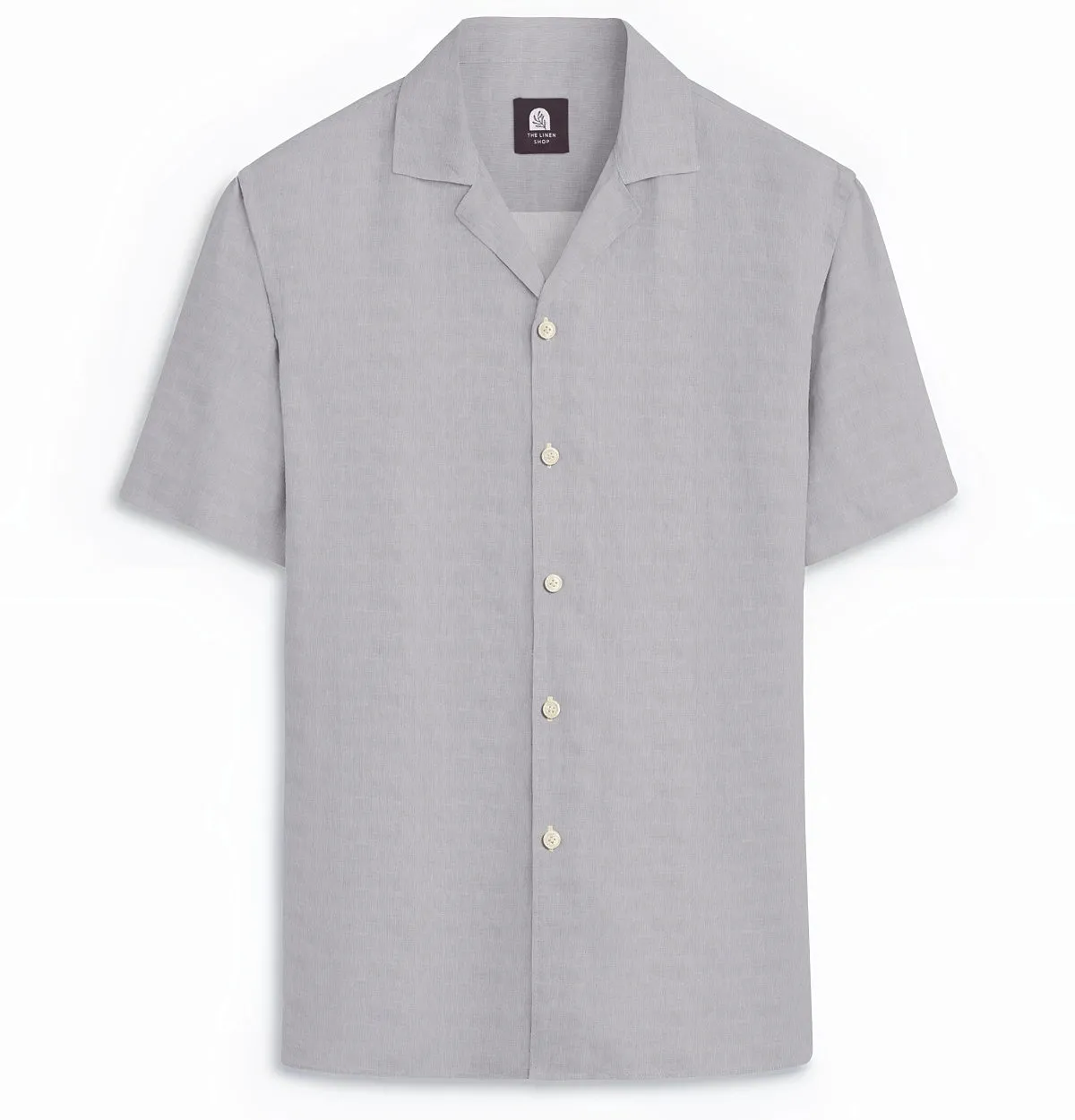 Cotton Linen - Camp Collar - Short Sleeve - Light Gray